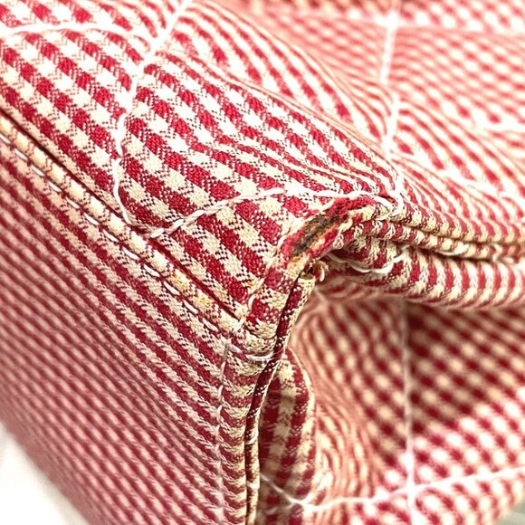 CHANEL CC Matelasse Gingham Check Tote Bag Shoulder Bag Canvas Red x White - Picture 9 of 12